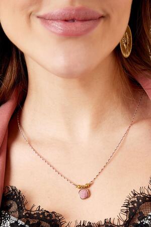 Necklace with large stone charm Pink & Gold h5 Picture3